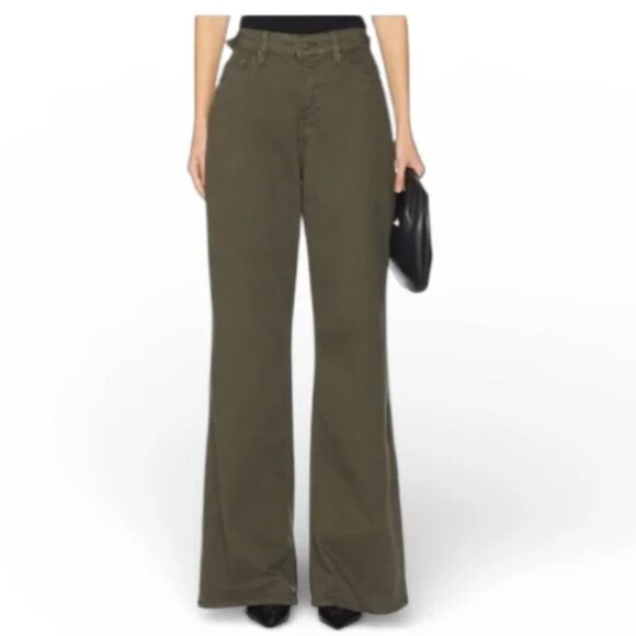 Good American Pants - Good American Olive Green Twill Good Ease Wide Legged Pants Size 4/27